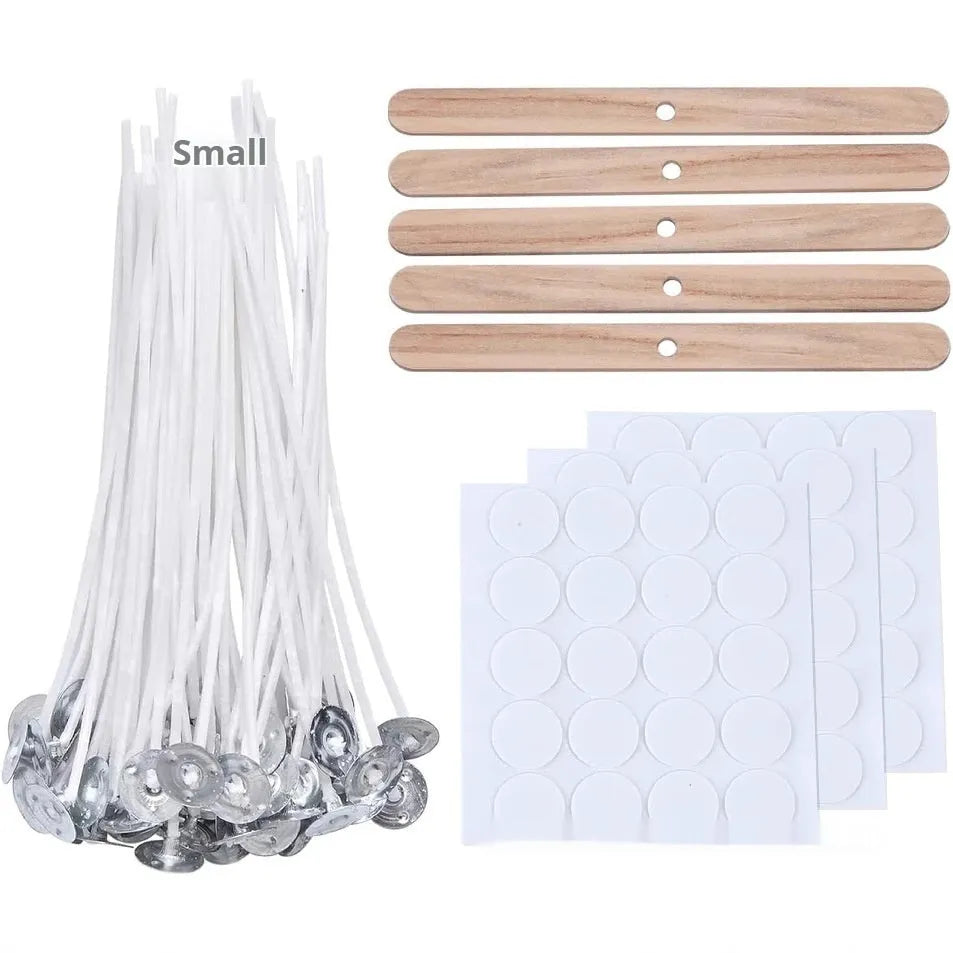 White cotton candle wicks in three different lengths for DIY candle making projects
