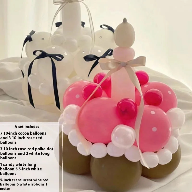 DIY balloon bouquet cake set with round balloons for party decoration and cake toppers