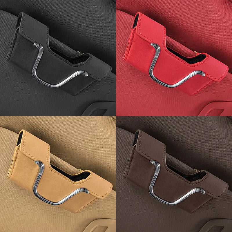 Canvas car glasses case sun visor storage box, 8cm x 17.5cm, with glasses clip and ticket holder