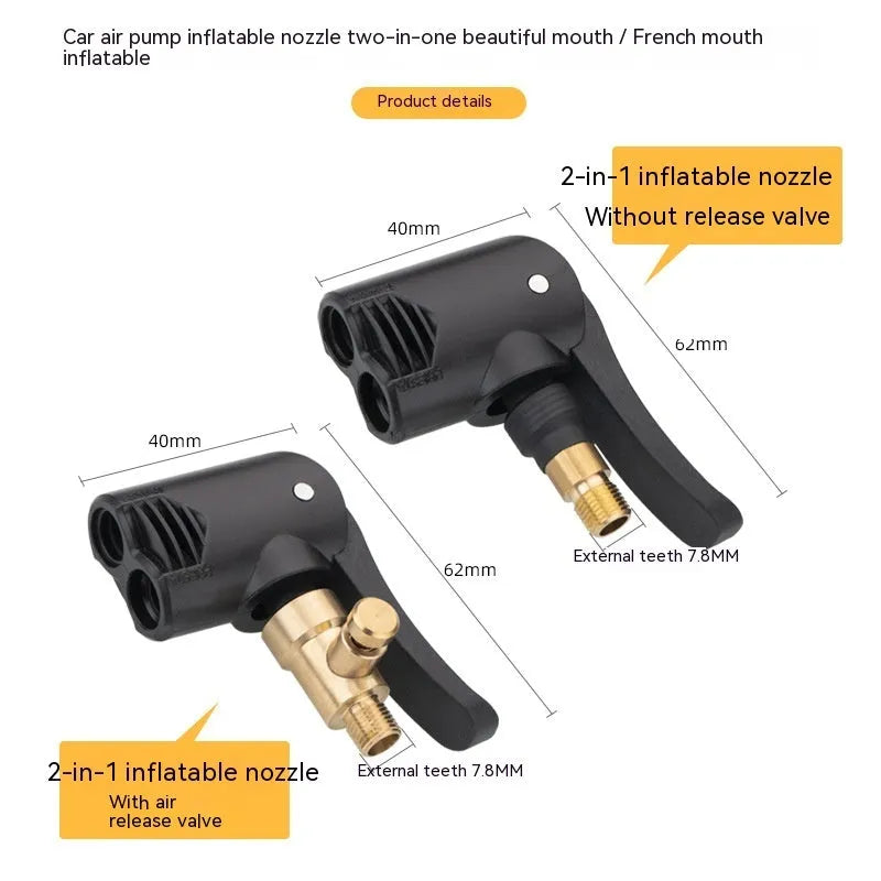 Vehicle air conversion inflatable chuck two-in-one nozzle with hose and connectors