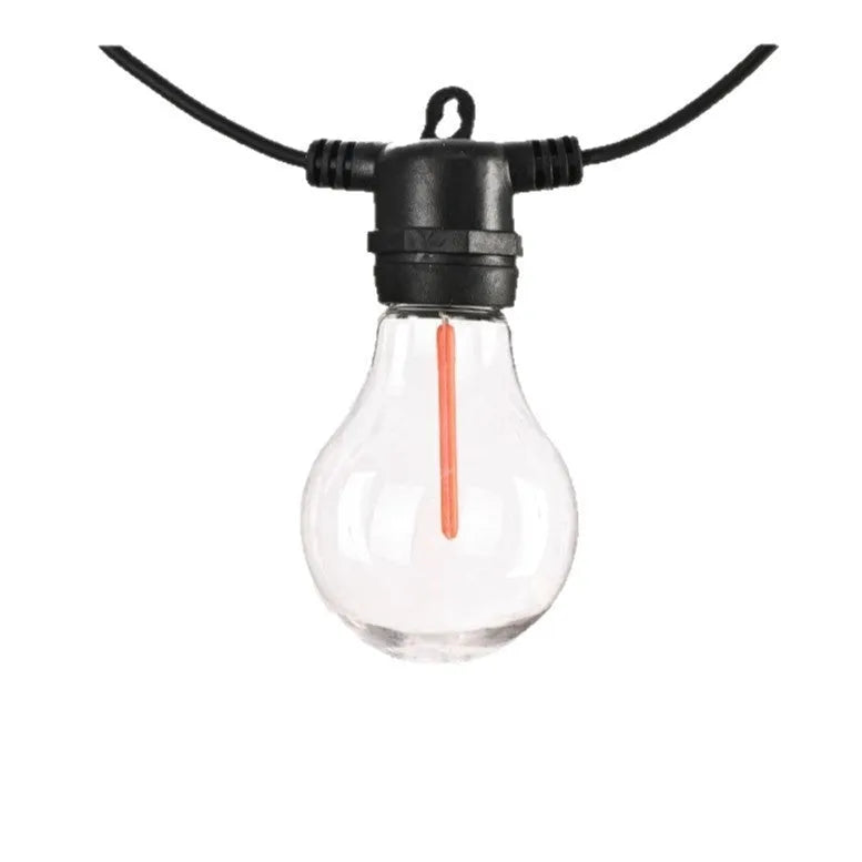Waterproof outdoor decorative string lights with transparent meteor-shaped LED bulbs