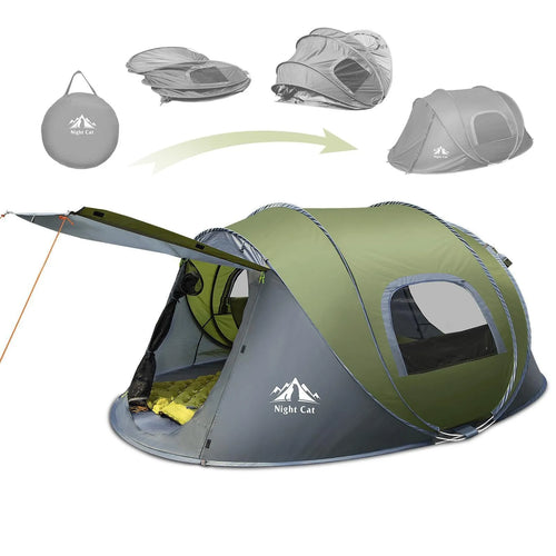 Dark green automatic pop-up camping tent for two people with waterproof construction