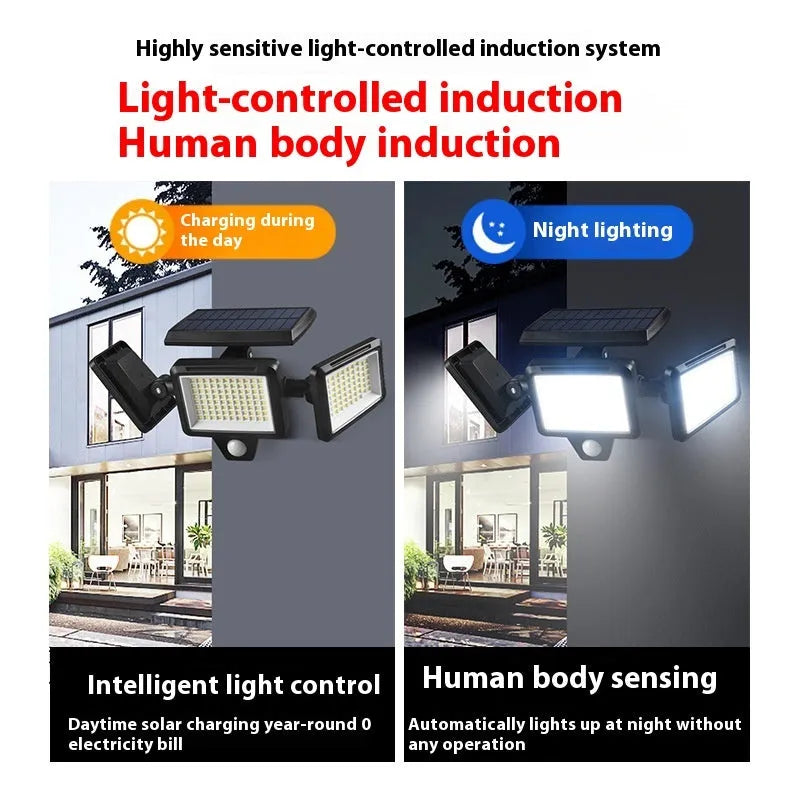Outdoor solar wall lamp 210LED with intelligent induction sensor and remote control in totem design