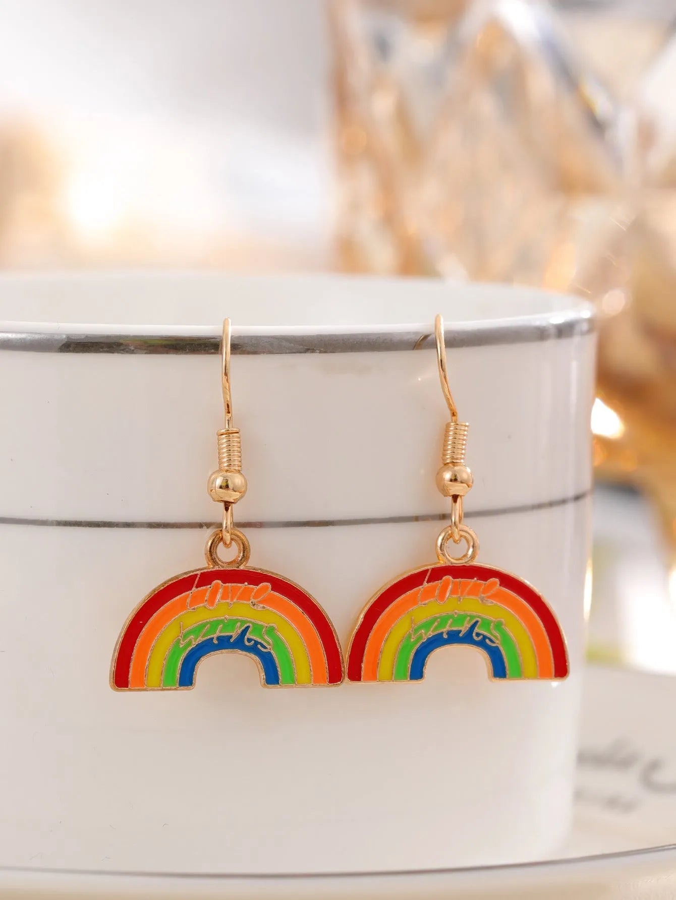 Rainbow flag design earrings in style 1 with alloy metal and enamel finish, approximately 3cm length