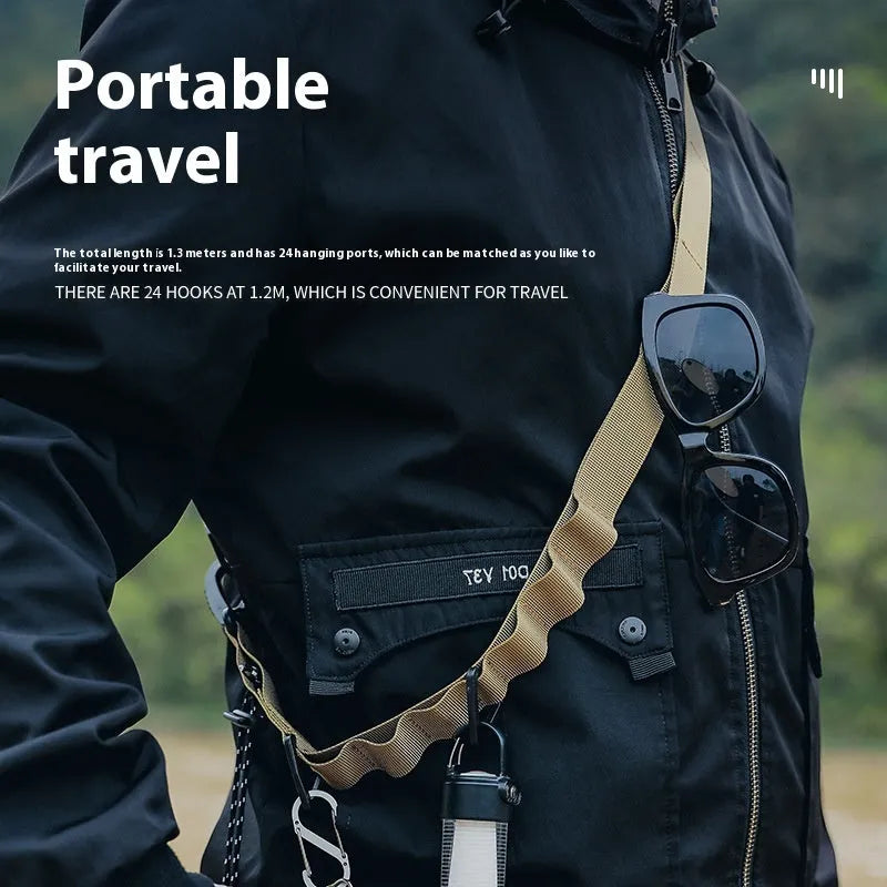 Black or khaki 130cm heavy-duty polyester outdoor storage belt for multifunctional hanging and organisation