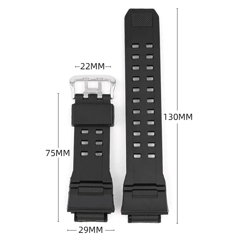 Camouflage patterned TPU watch strap with silver buckle, showing 12+7 cm length
