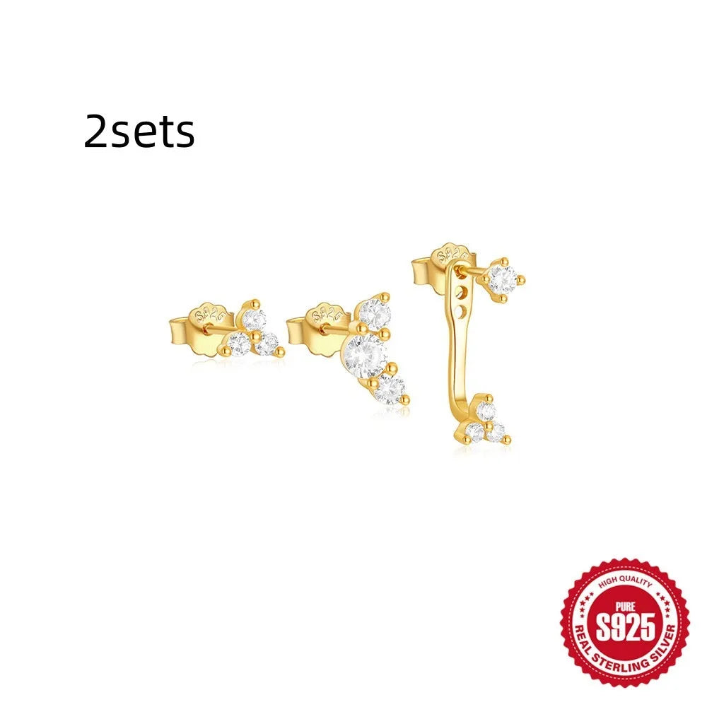 S925 sterling silver geometric zircon tassel earring set in four colour variants