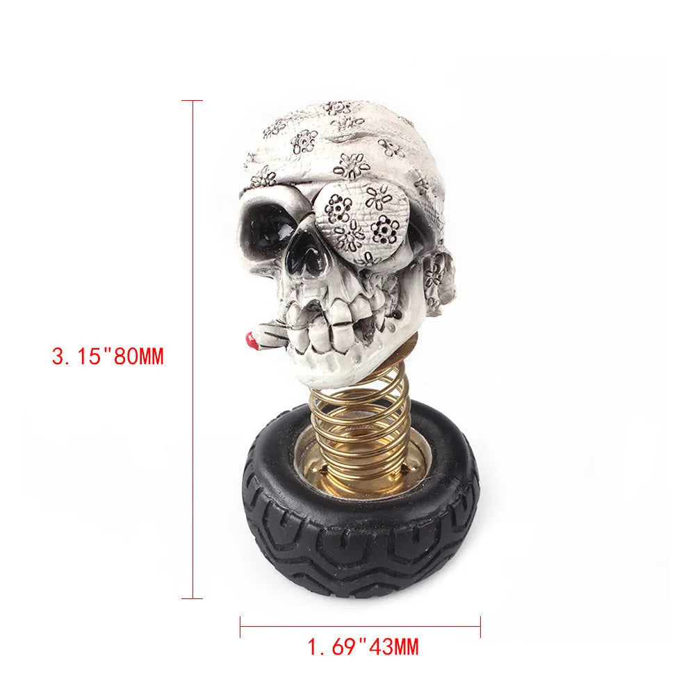 Resin skull car decoration in military cap style with swing head and sticker fix