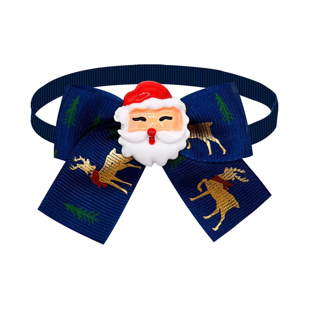Red and green polyester Christmas pet bow tie in British style on a white background