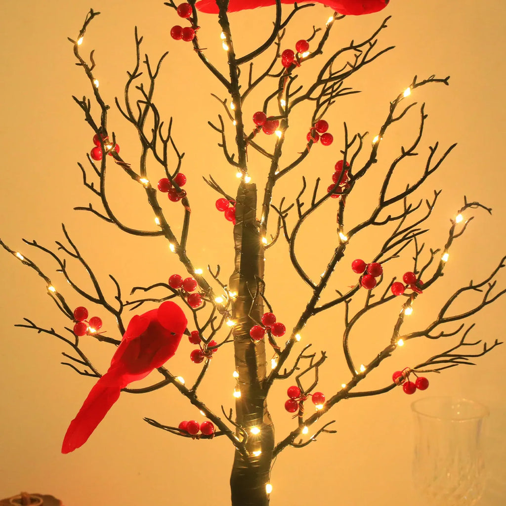 Luminous red bird winding tree lamp with 60 lights and 53CM plastic body for indoor decorative use