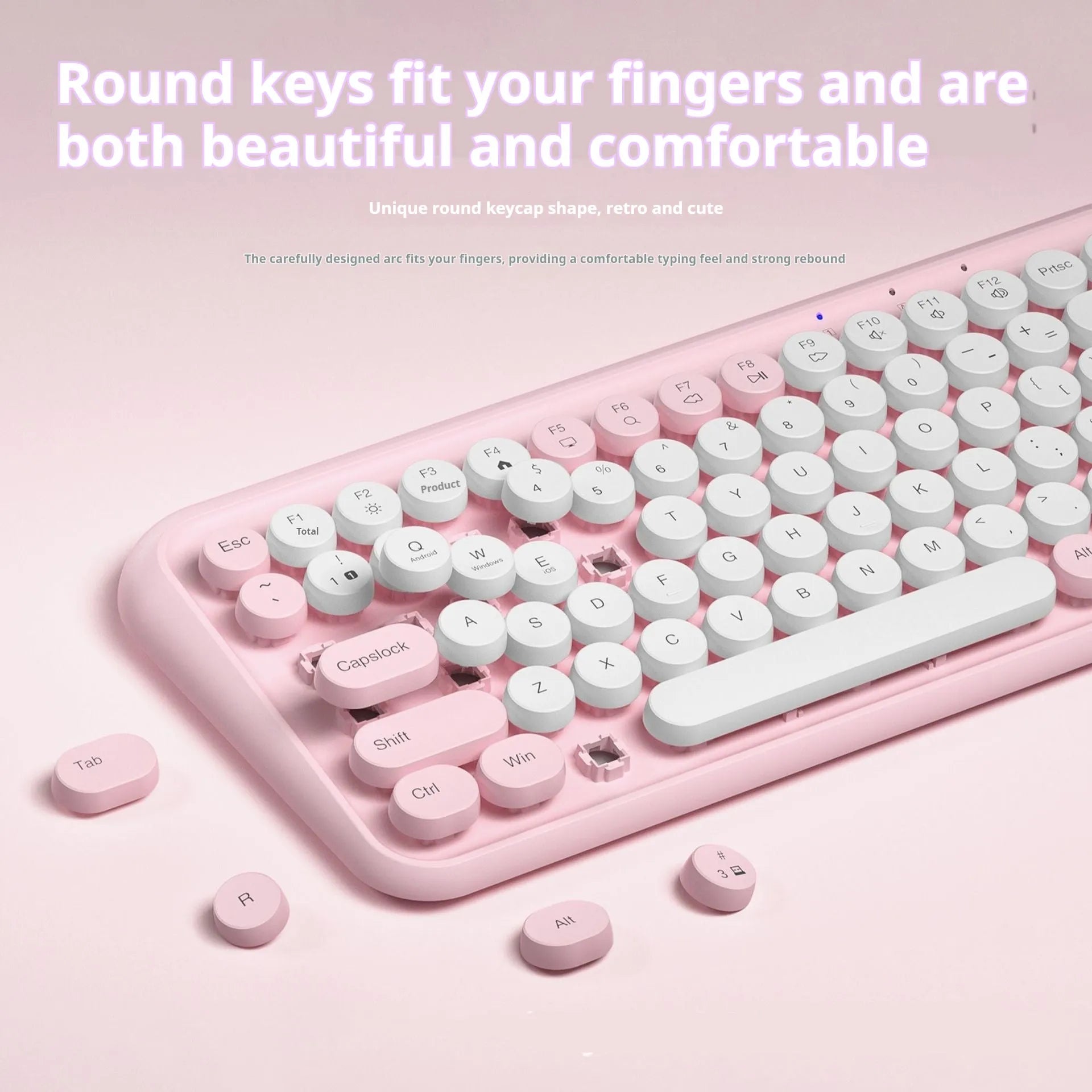 Pink wireless Bluetooth keyboard with 84 silent keys and compact portable design