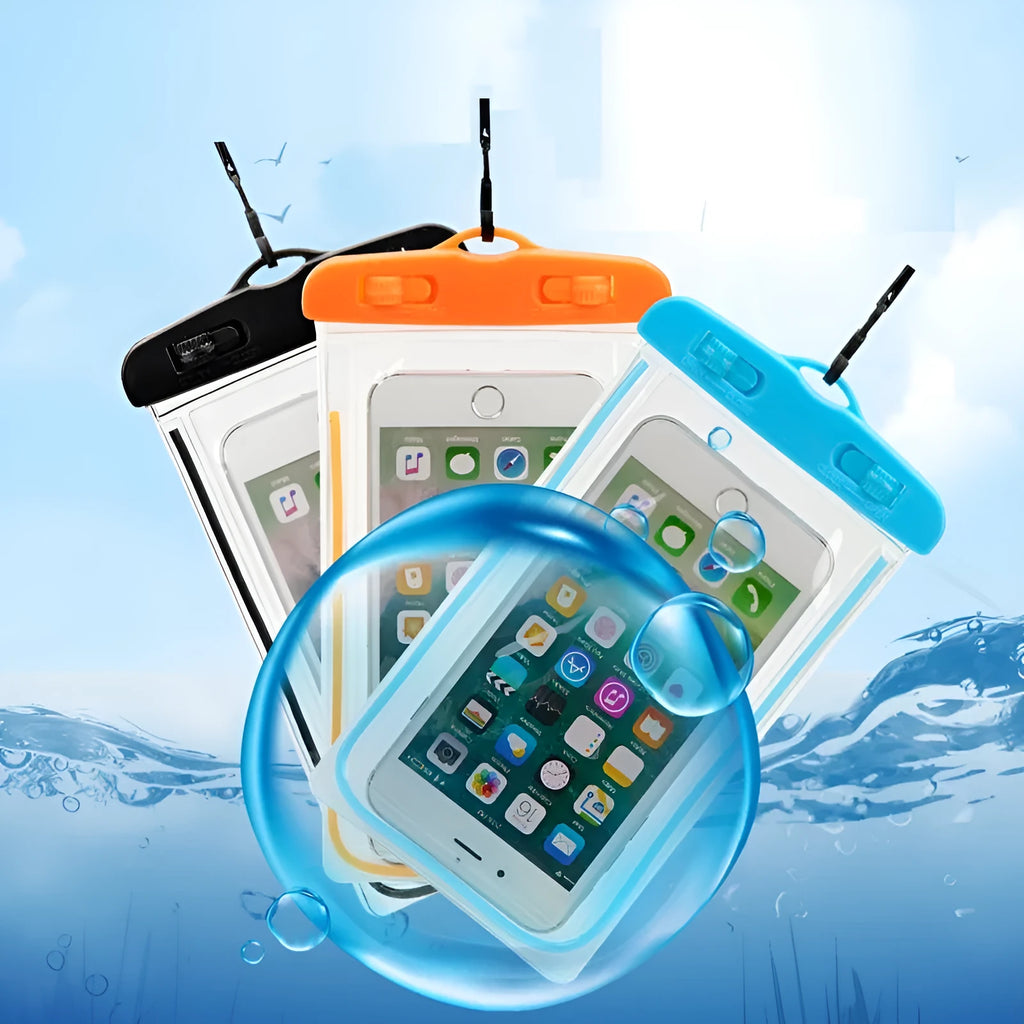 Universal waterproof phone case with luminous touch screen in eight colour options for outdoor activities