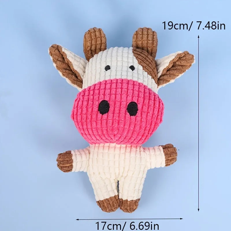 Animal shape plush squeaky dog toys in bright colours with bite-resistant construction