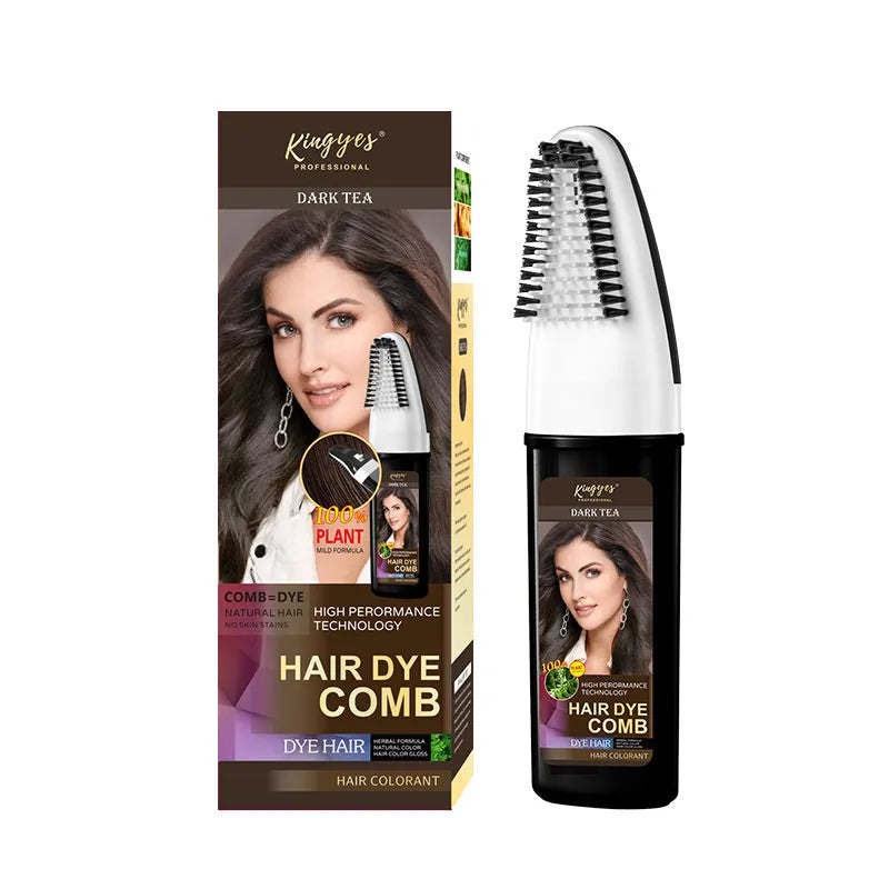 Hair dye comb kit showing 200ml tube with integrated comb applicator in dark brown, wine red or brown shade options