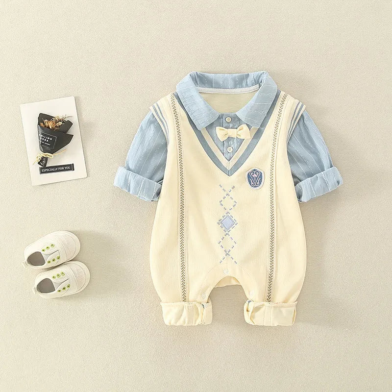 Unisex cotton pullover rompers jumpsuit in light blue with long sleeves suitable for spring autumn