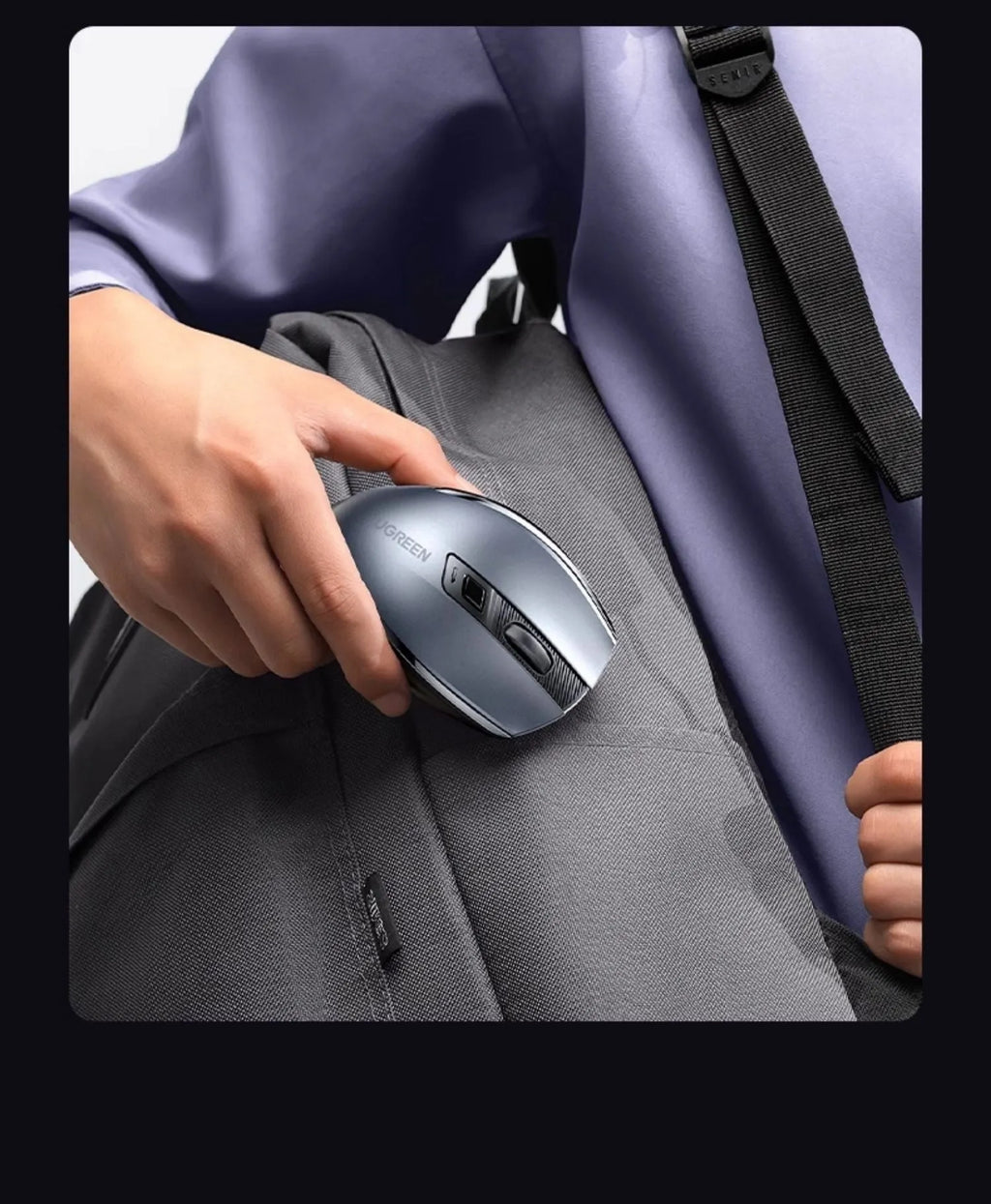 Black dual-mode wireless mouse with light tone button, five DPI settings and side silicone finger rest