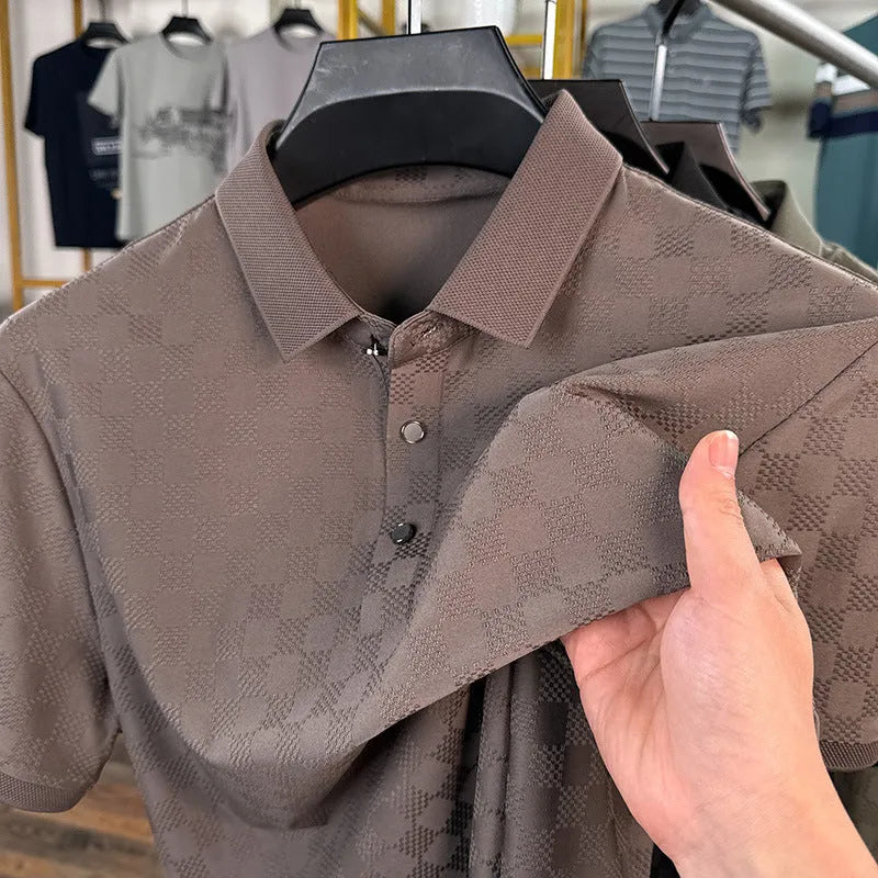 Rhombus brand thin ice silk short sleeve T-shirt showing slit hem detail, in black colour.
