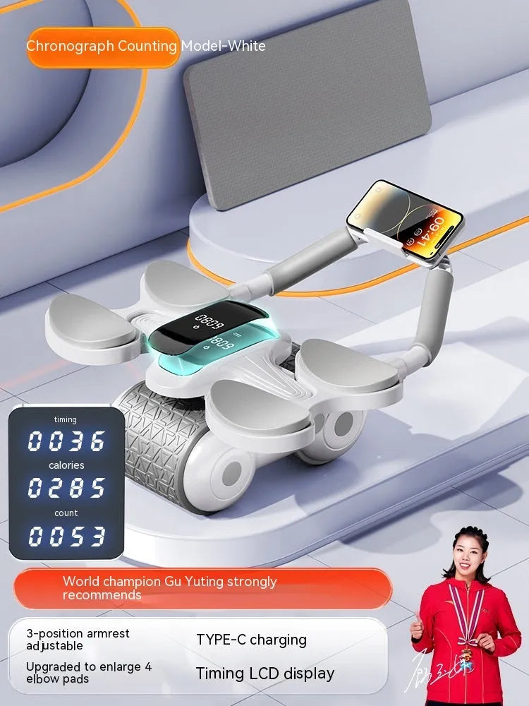 White belly roller fitness equipment with LED timing display screen