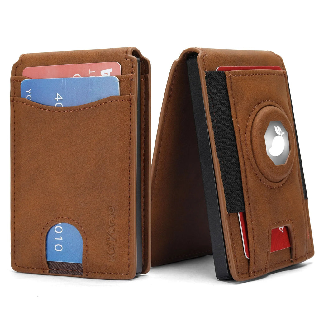 Men's microfiber card holder wallet in black, dark brown, or light brown.