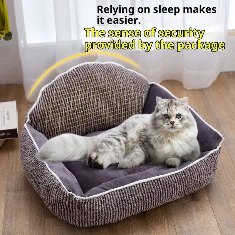 Short plush pet sofa, striped backrest sofa, 60x50cm cloth cat bed for small and medium cats