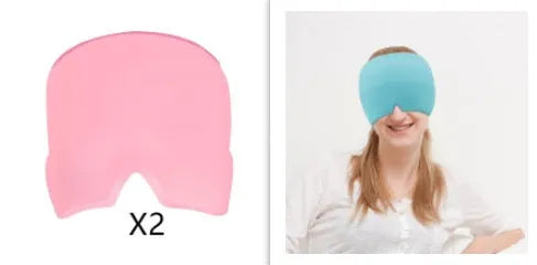 Black elastic cloth gel ice headache relief eye mask showing adjustable headband and cooling gel construction