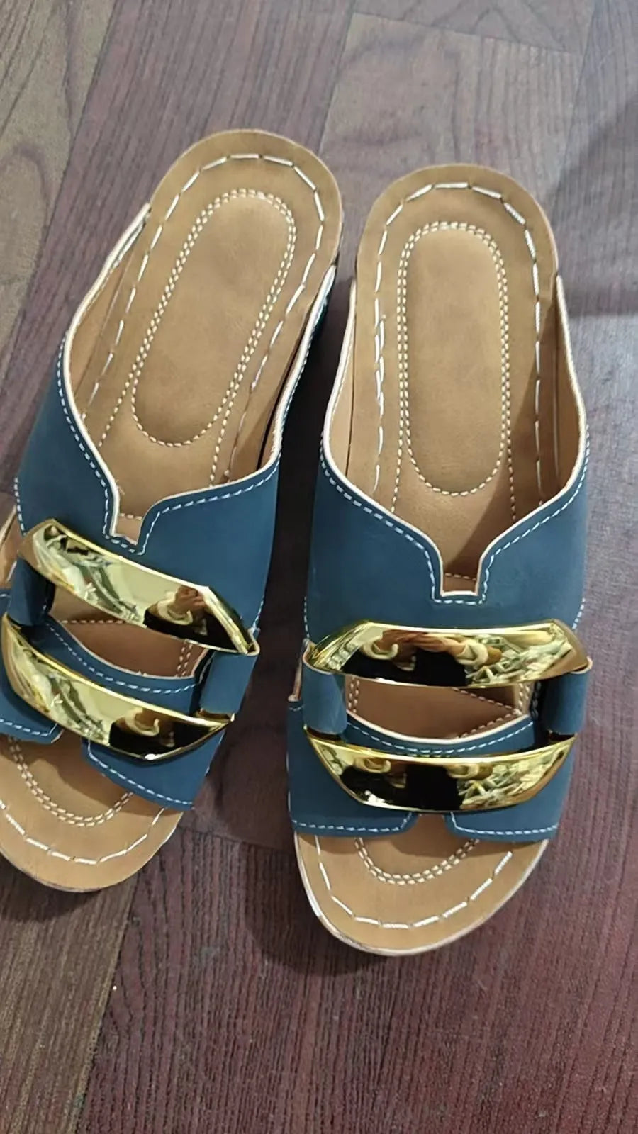 Women's Roman style platform sandals in white, black, khaki, and sea blue on a solid background.