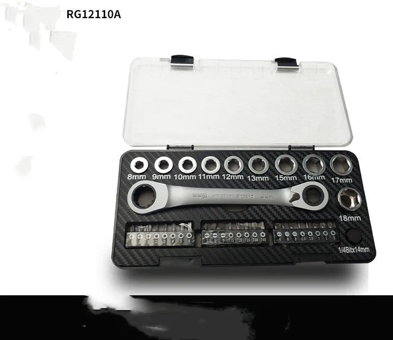 Two-way ratchet wrench set with sockets and batch heads for mechanical applications