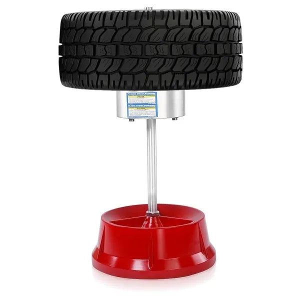 Portable aluminium hub balancer for car tyres with bull's eye level on enamel base.