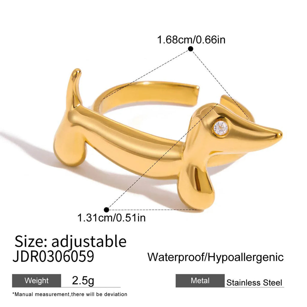Women's stainless steel cat design ring with electroplated finish and geometric shape