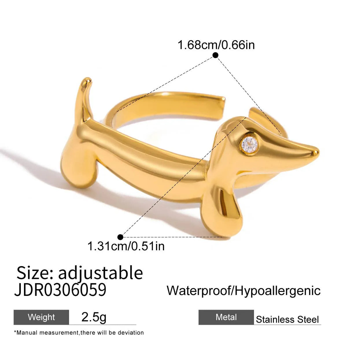 Women's stainless steel cat design ring with electroplated finish and geometric shape