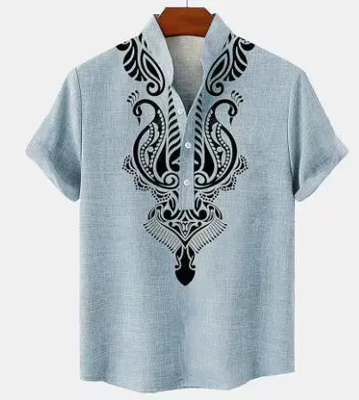 Men's striped casual button shirt in loose fit with polyester fabric