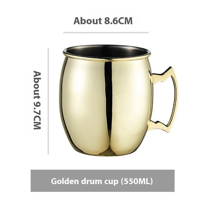 Stainless steel Moscow Mule cup with copper-plated finish in silver, gold, rose gold or black colour options