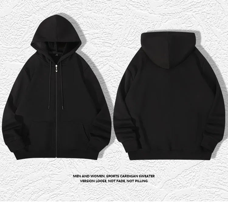 Men's plus size heavyweight zipper hooded sweater cardigan in beige colour showing front zipper and hood