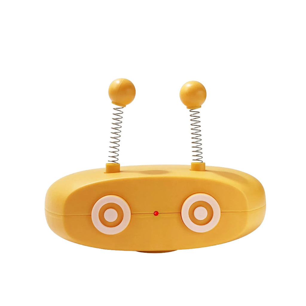 Electric cat interactive toy robot with blue body, wagging tail, and front pointer cat toy