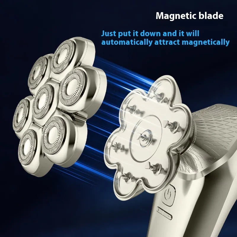 Men's multifunctional magnetic knife head electric shaver rechargeable with floating cutter head and LED display