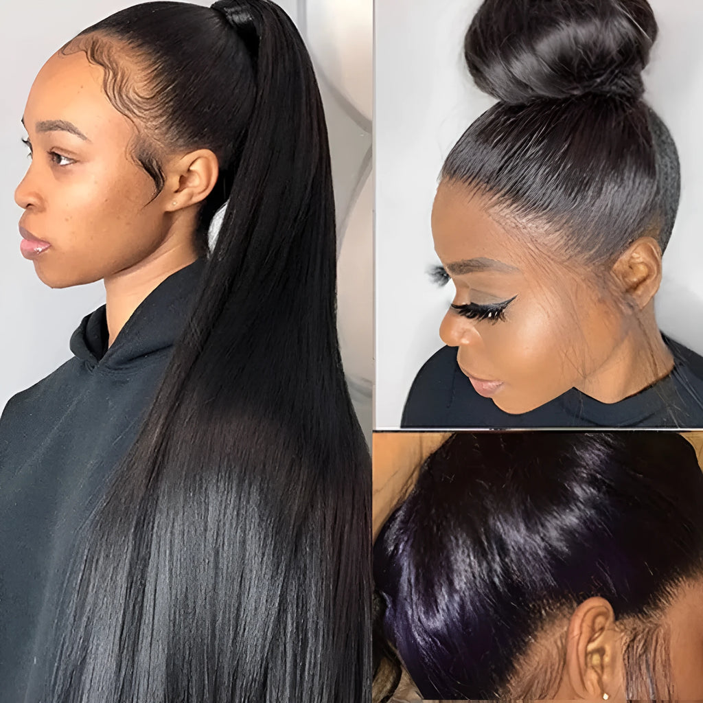 Straight 360 lace frontal human hair wig for ladies, available in 8 to 18 inch lengths and hot dyeable.
