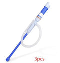 Blue manual hand siphon pump for transferring fuel, oil, and liquids.