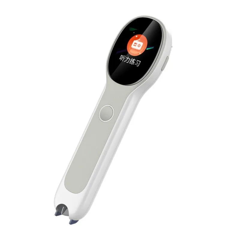 White Universal Reading Pen for English learning and Chinese translation on a book