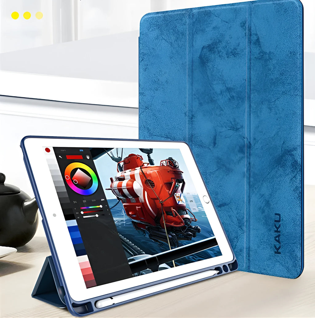 Leather tablet case with pen slot in clamshell design for iPad 10.2 10.5 9.7 Air Mini