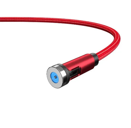 Essager 360-degree rotate magnetic USB-C charging cable with nylon braid, blue LED indicator, and aluminium alloy connector in black