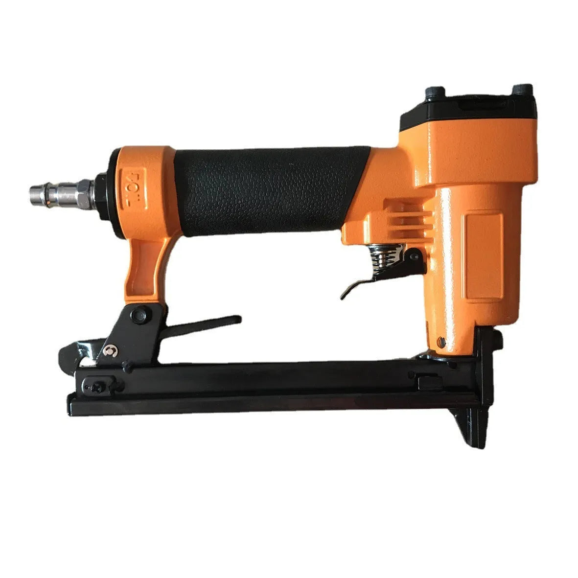 Blue and yellow U-type pneumatic strip nail gun with American air connector for decoration and furniture work