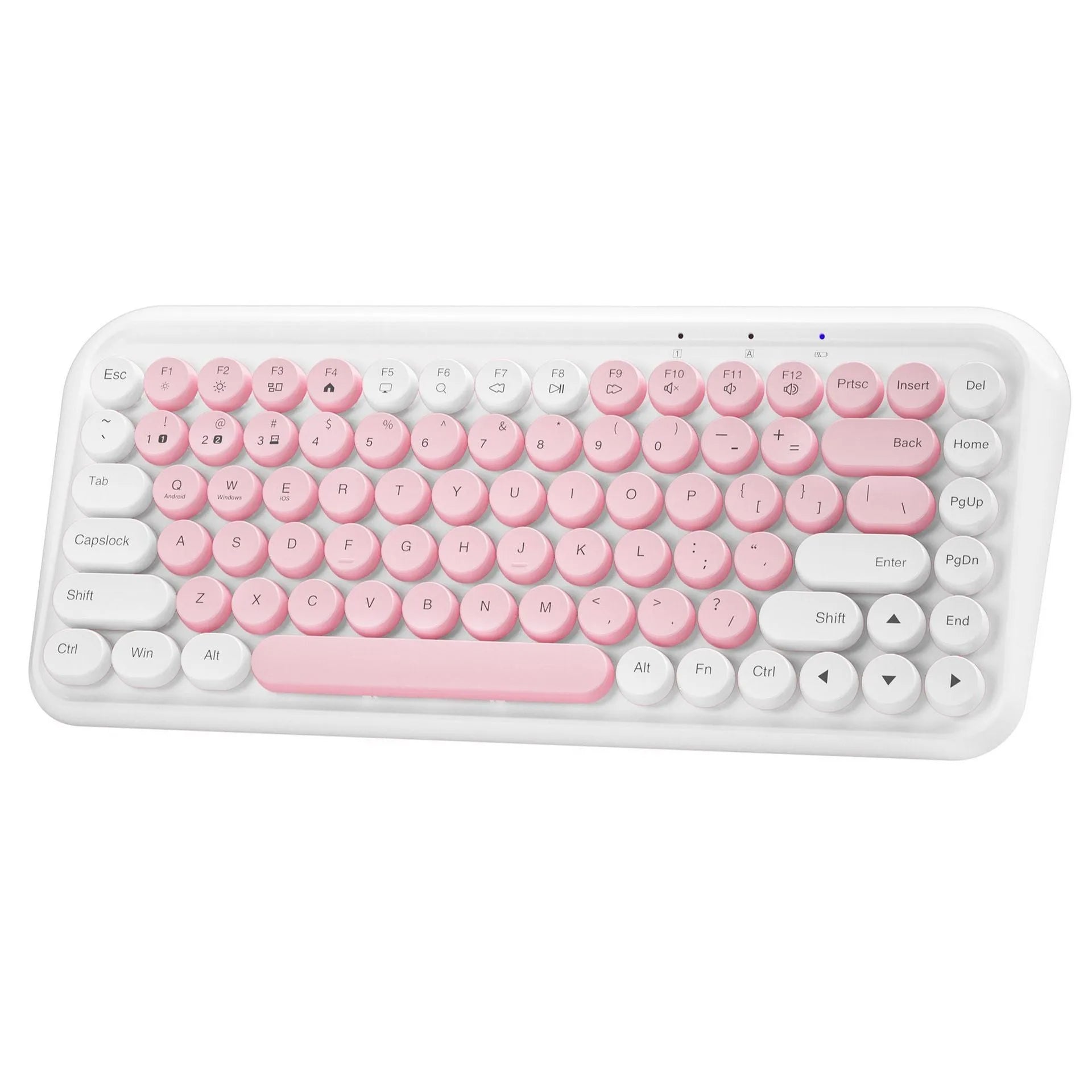 Pink wireless Bluetooth keyboard with 84 silent keys and compact portable design