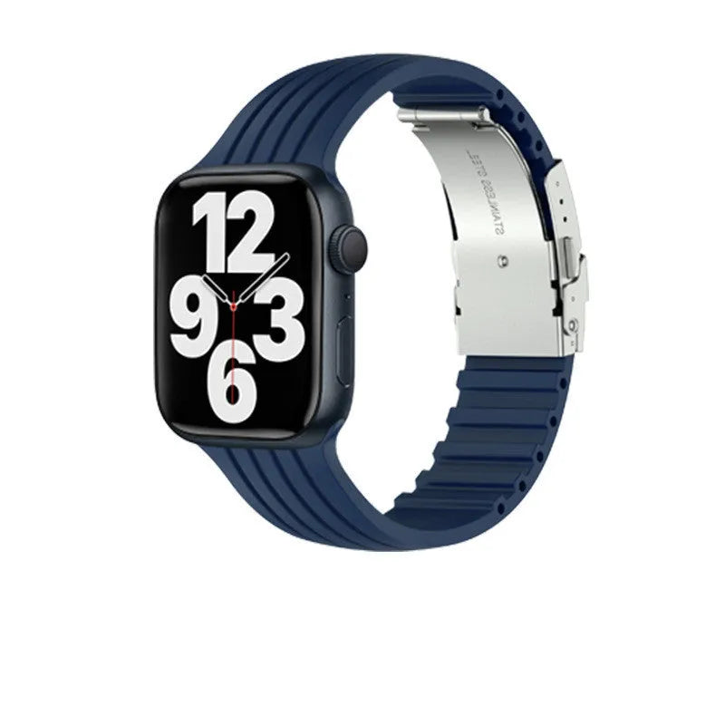 Silicone stripe iWatch strap in black, compatible with 38/40/41mm or 42/44/45mm models