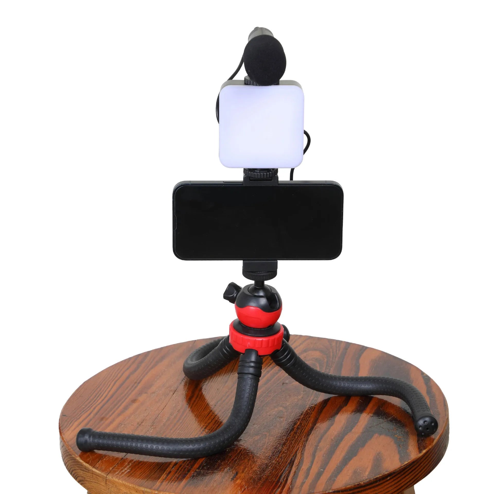 LED mini square pocket light tripod flash unit showing compact 7.3x2.8x8.4 cm dimensions and multiple attachment configurations