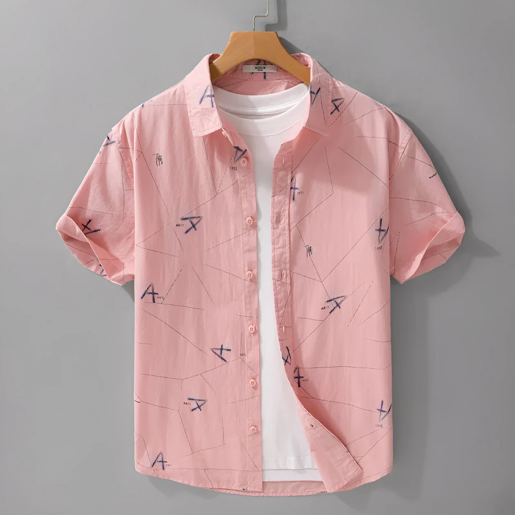 Pure cotton letter printed short sleeve shirt in white loose cardigan style front view