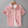 Pure cotton letter printed short sleeve shirt in white loose cardigan style front view