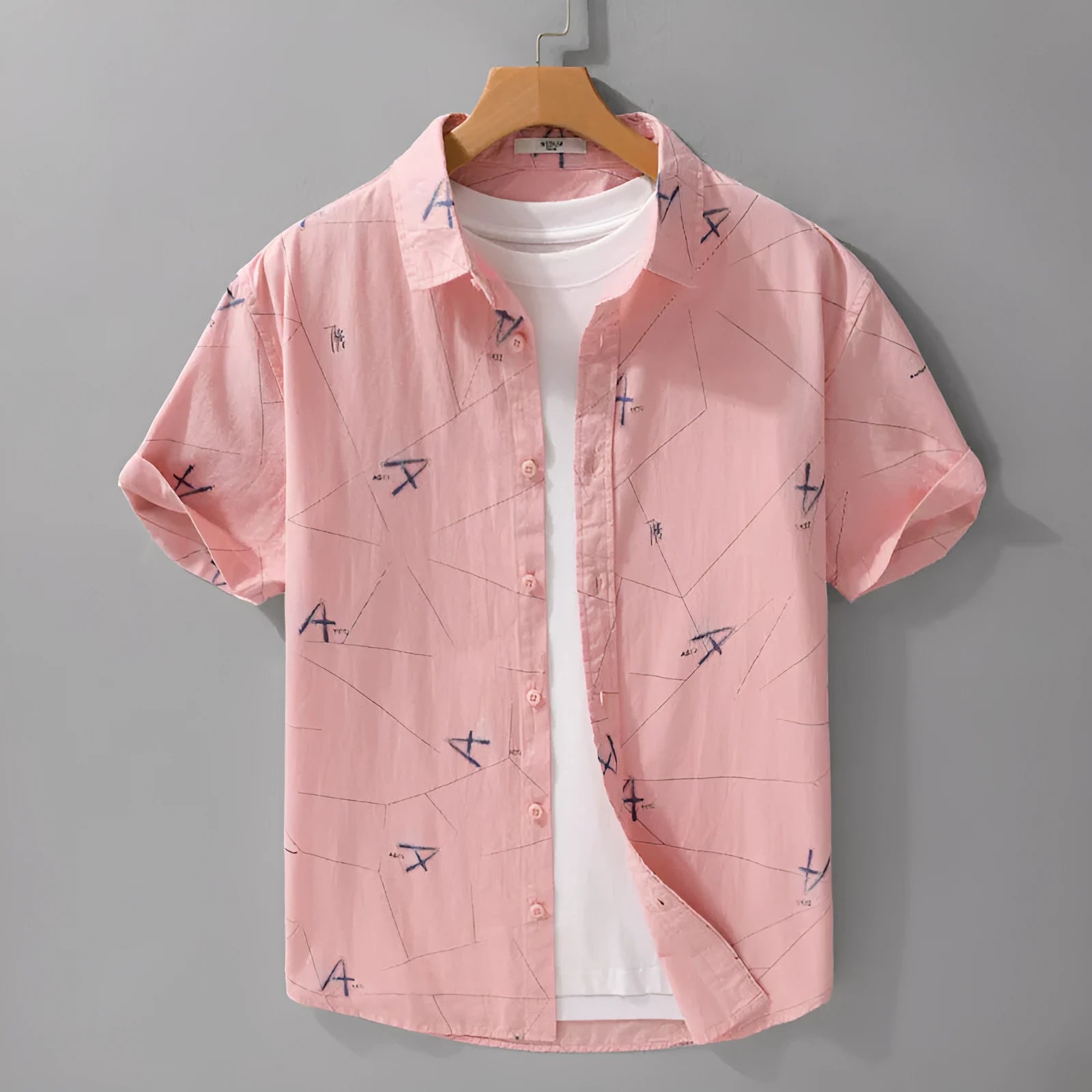 Pure cotton letter printed short sleeve shirt in white loose cardigan style front view