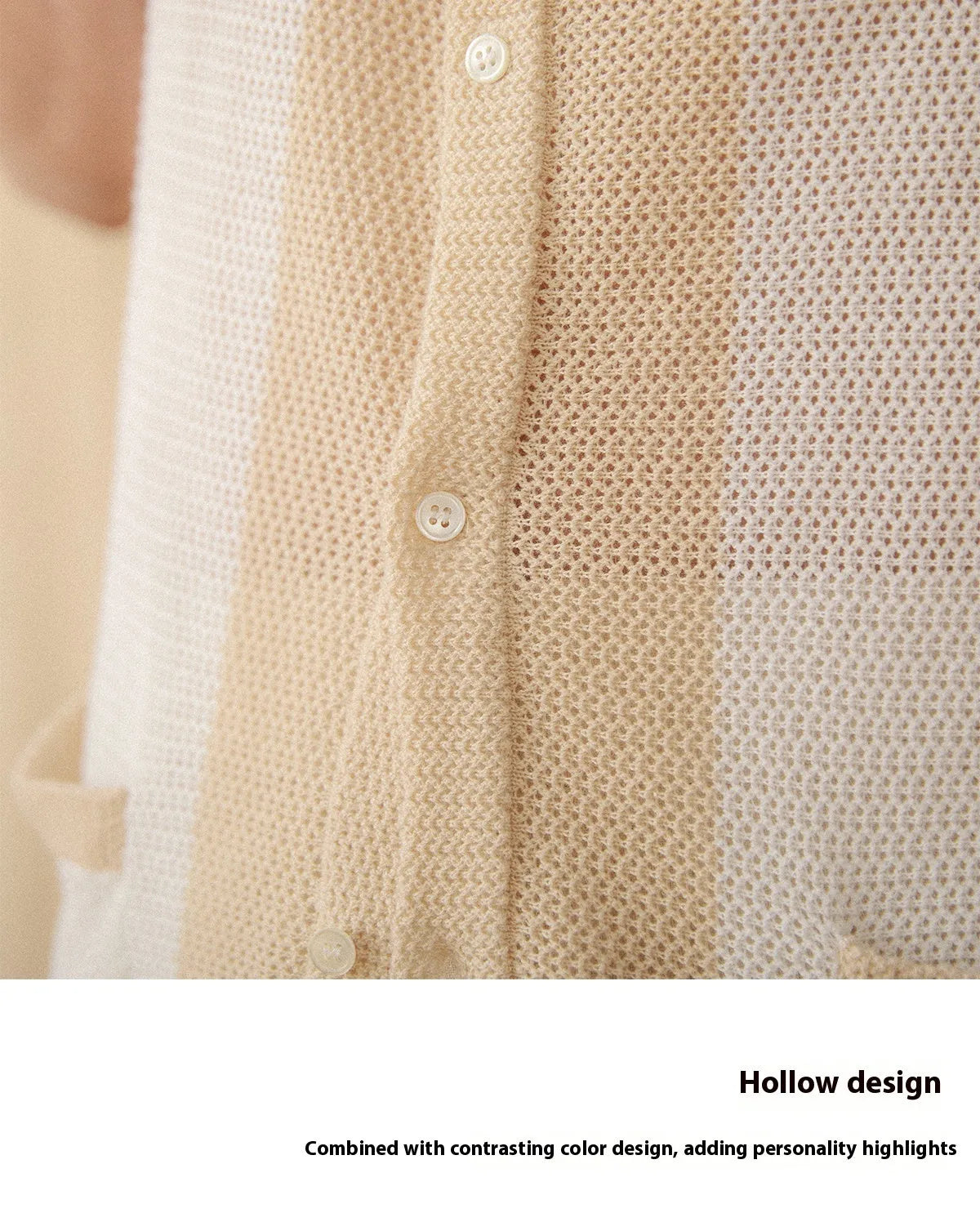 Beige short-sleeved women's cardigan with a lapel collar, made from a thin linen and cotton blend fabric.