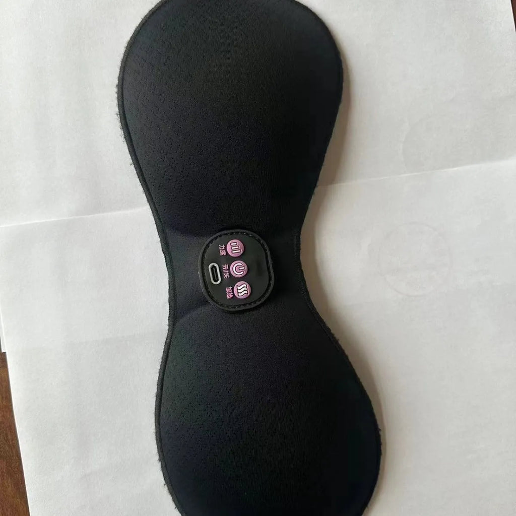 Black electric massage bra with inner cushion chest paste and three-key control panel for vibration massage therapy