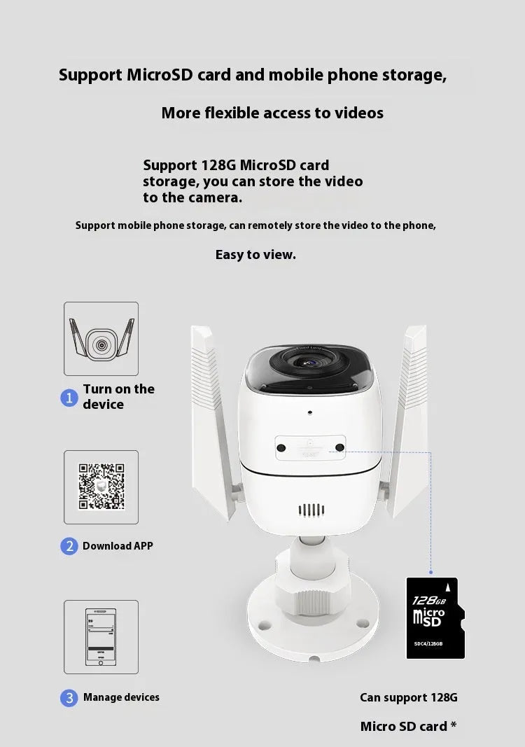 1080p outdoor security camera with 30m infrared night vision and 4mm lens, dustproof design.